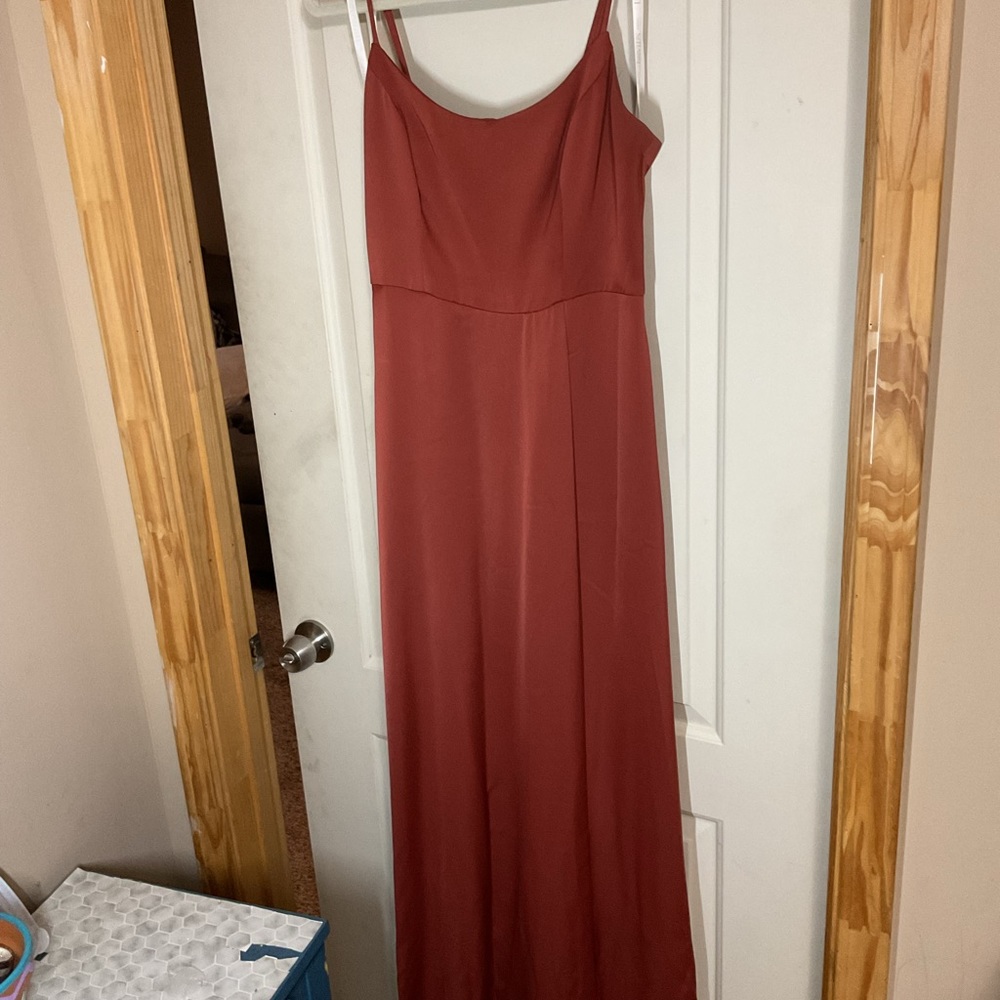 David’s bridal cinnamon cami floor length bridesmaid dress